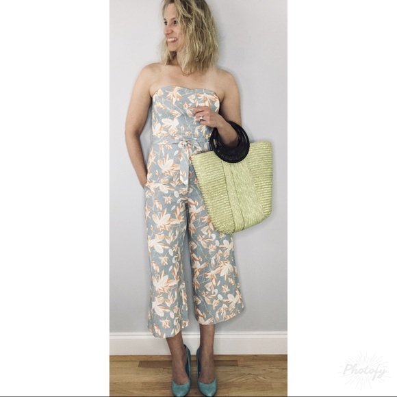 H&M Pants - H&M wide leg cropped strapless floral jumpsuit